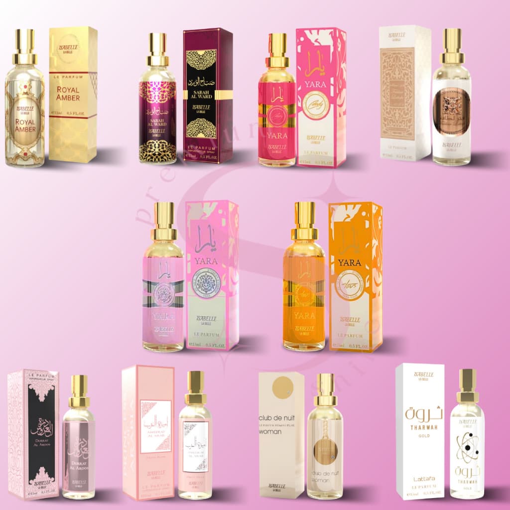 Perfumes Árabes Importados Femininos Isabelle la Belle 15ml - Yara Royal Sabah Floral Doce Frutado