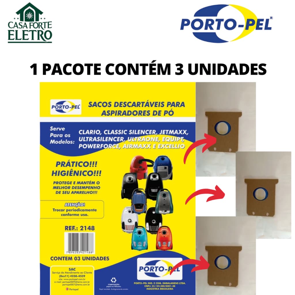 Kit 3 Sacos Filtro p/ Aspirador Electrolux Clario, Classic, Jetmaxx, Equipt, UltraOne, Silencer