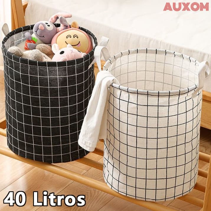 Cesto Organizador 40 Litros Impermeável Para Roupa Suja e Brinquedos Dobrável Resistente Lavanderia Banheiro