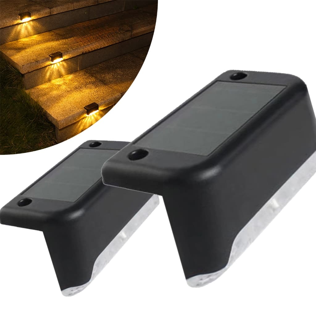 Kit 4-12 Luminária Led Arandela Solar Branco Quente Escada IP65Preto Balizador Sobrepor Externo MEGA