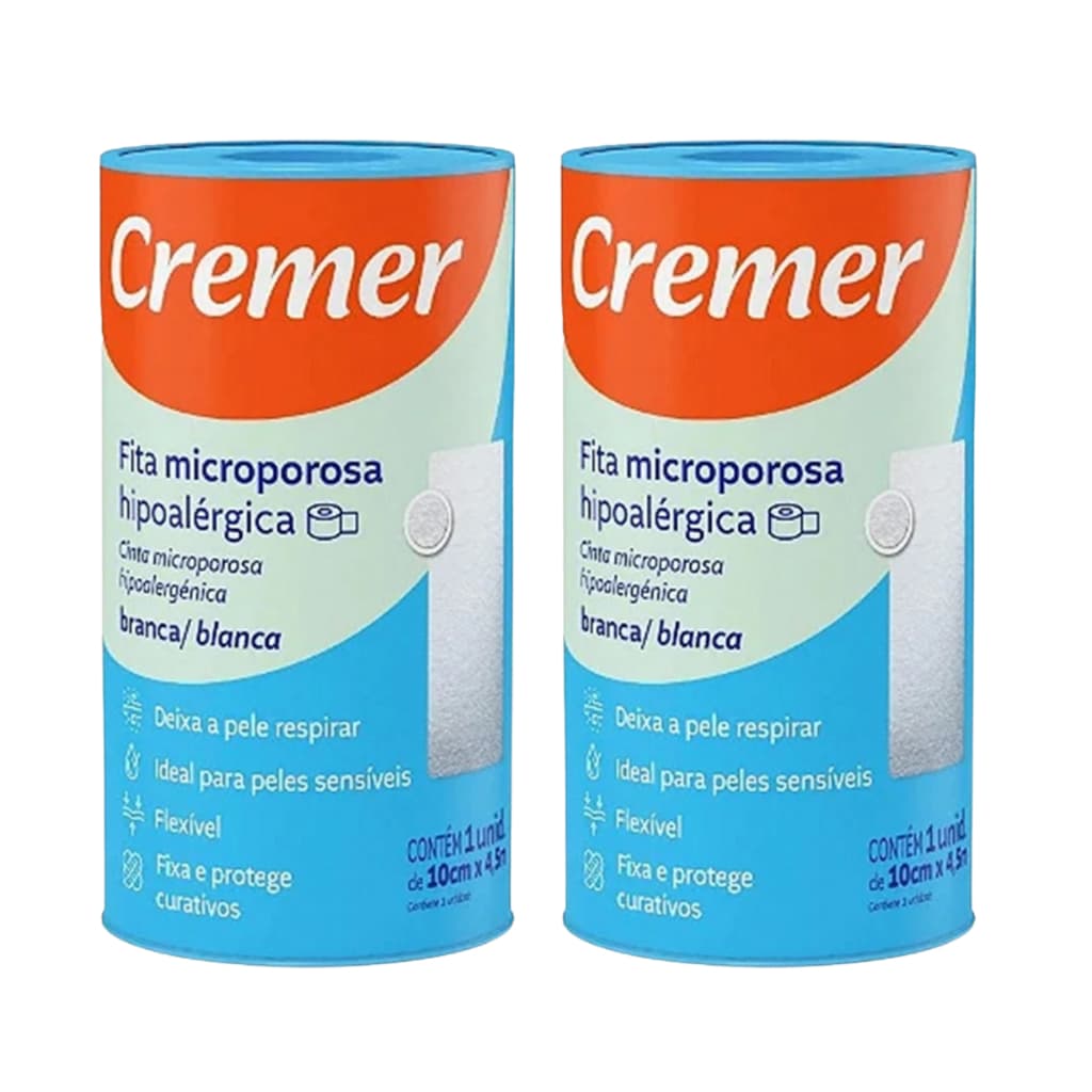 Kit 2 Fita Micropore Branco 10cm x 10m Cremer Fita Cirúrgica Hipoalergênica