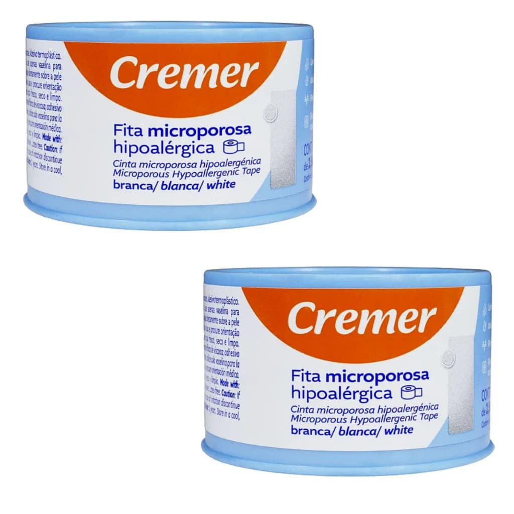 Kit 2 Fitas Microporosa Cremer 2,5cm x 10m Branca Hipoalergênica Micropore Fixação Curativos
