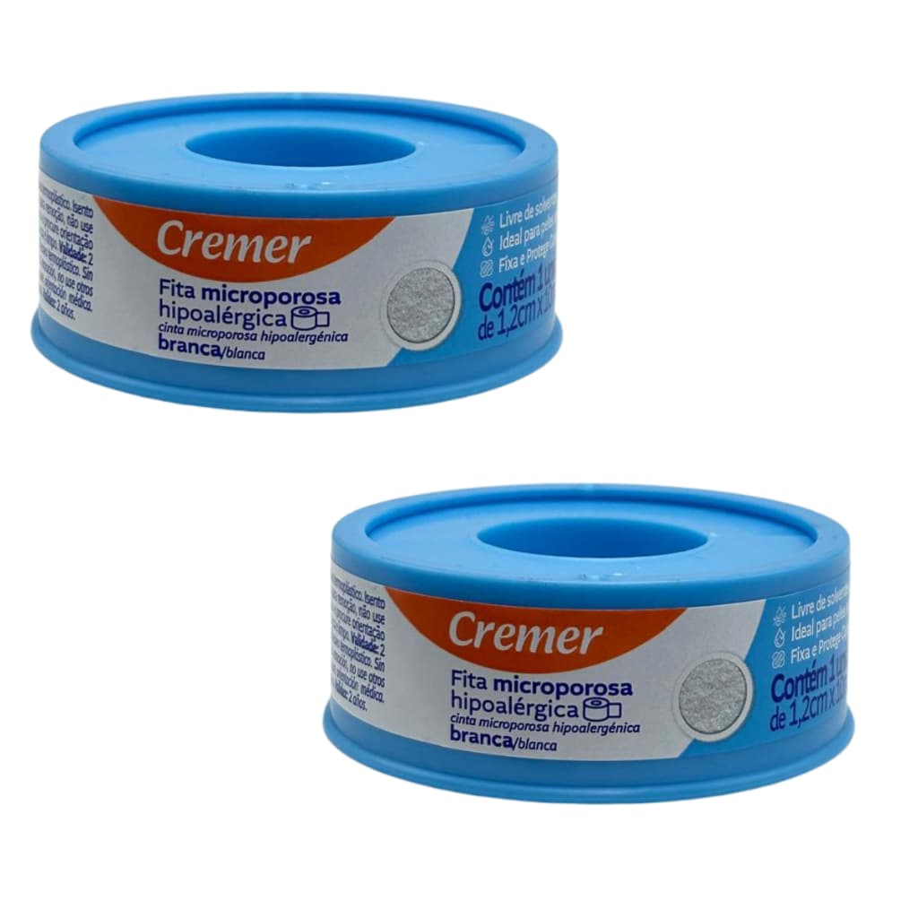 Kit 2 Fitas Microporosa Cremer 1,2cm x 10m Branca Hipoalergênica Hospitalar