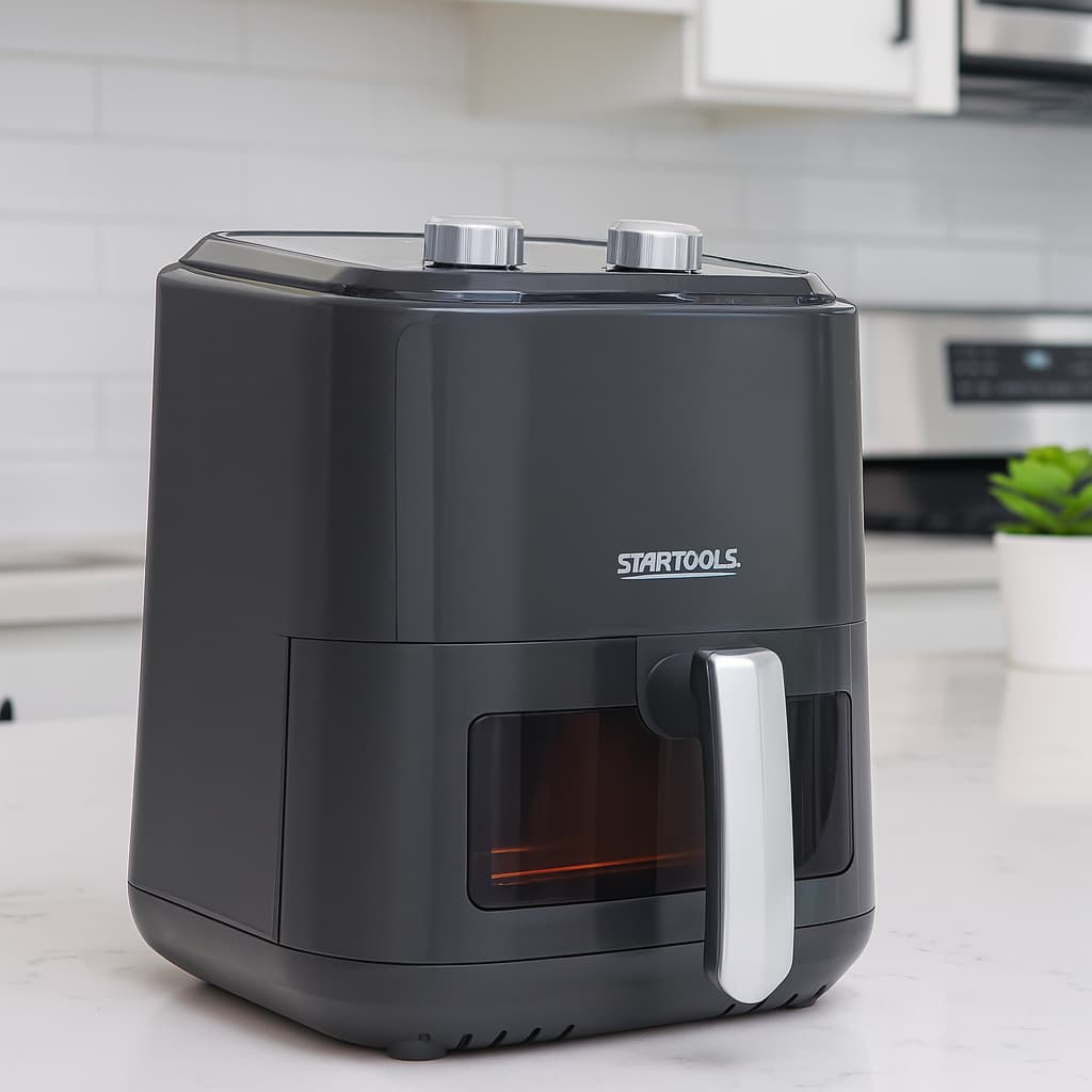 Air Fryer Fritadeira Elétrica Sem Óleo Com Visor Vidro Preta Potente 127v / 220v