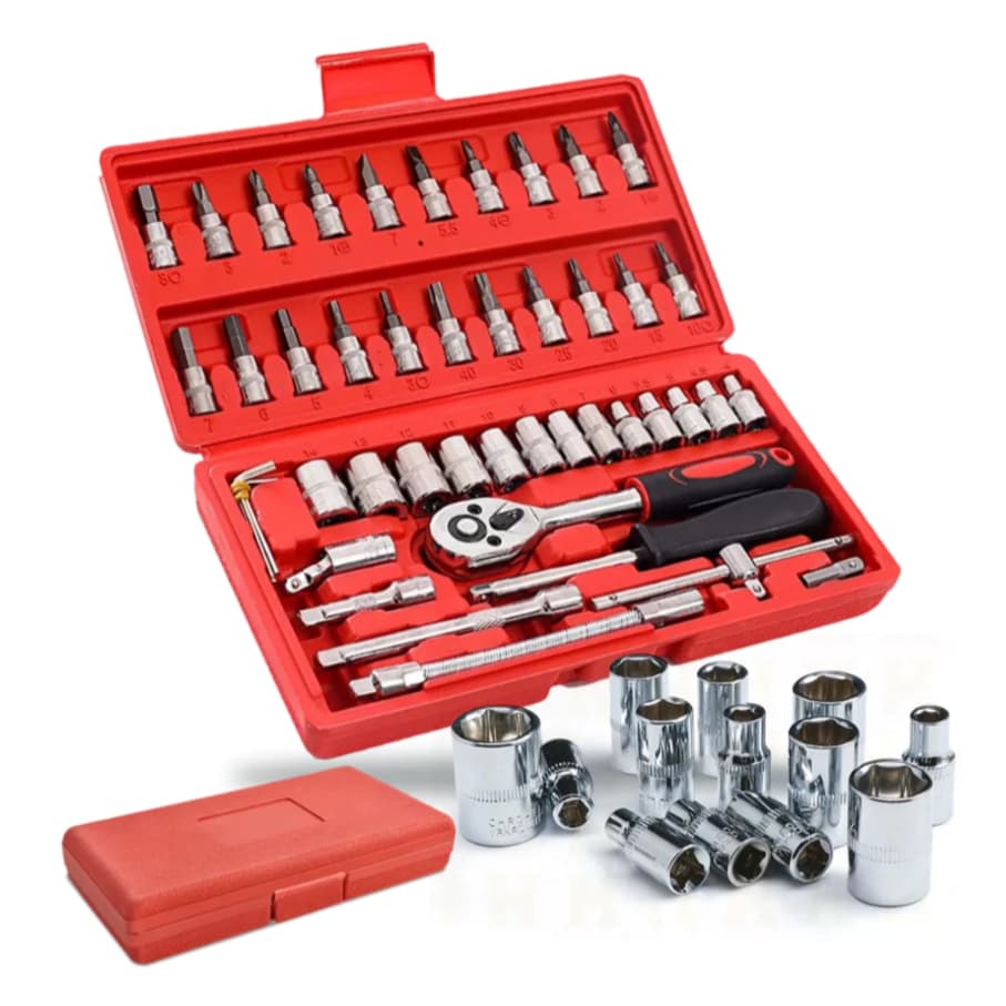 Kit 46 Peças Jogo De Soquetes Chave Catraca Reversível Com Maleta