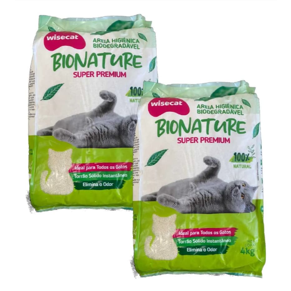 Kit 2 Areia Sanitaria para Gatos Bionature Wisecat 4kg
