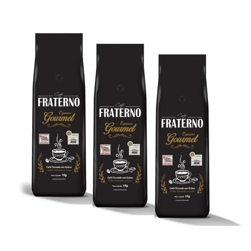Kit 3 Unidades Café em Grãos Torrado 100% Arábica Fraterno Gourmet 3 Kg