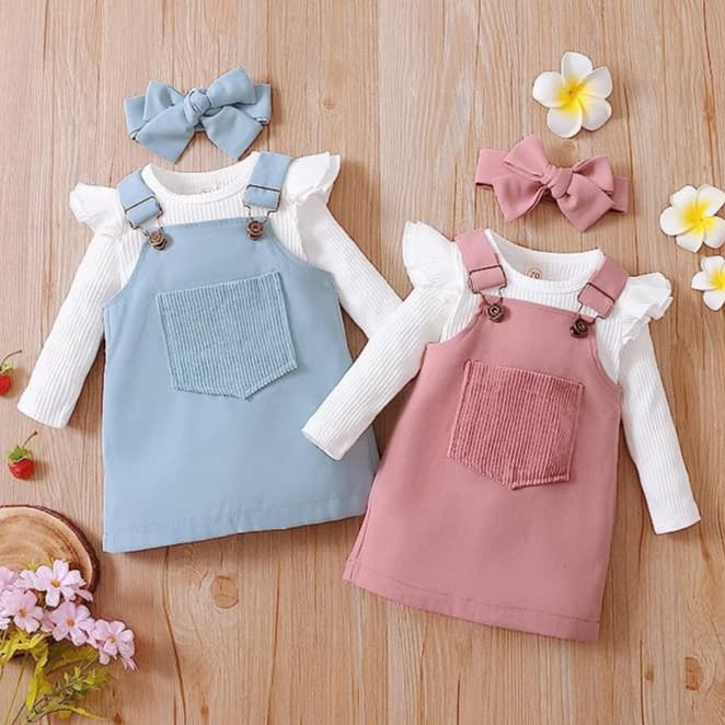 Jardineira para Menina - 3 peças Roupas Infantil Menina - Conjunto Inverno de bebê Macacão Menina
