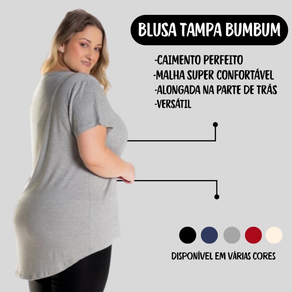 Blusa Longline Feminina Plus Size Tampa Bumbum Fitness Blusinha Academia Treino Longa