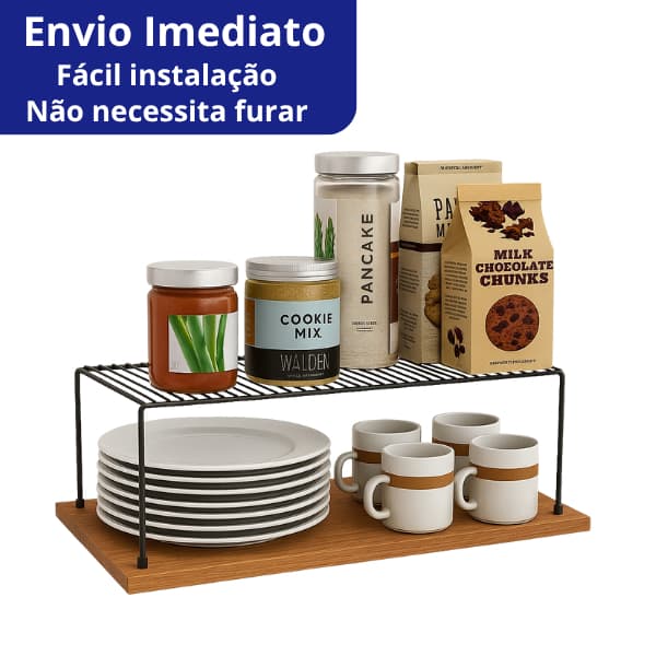 Organizador de Pratos e Xícaras para Armário de Cozinha  Suporte de Aço 2 Andares Prateleira Multiuso