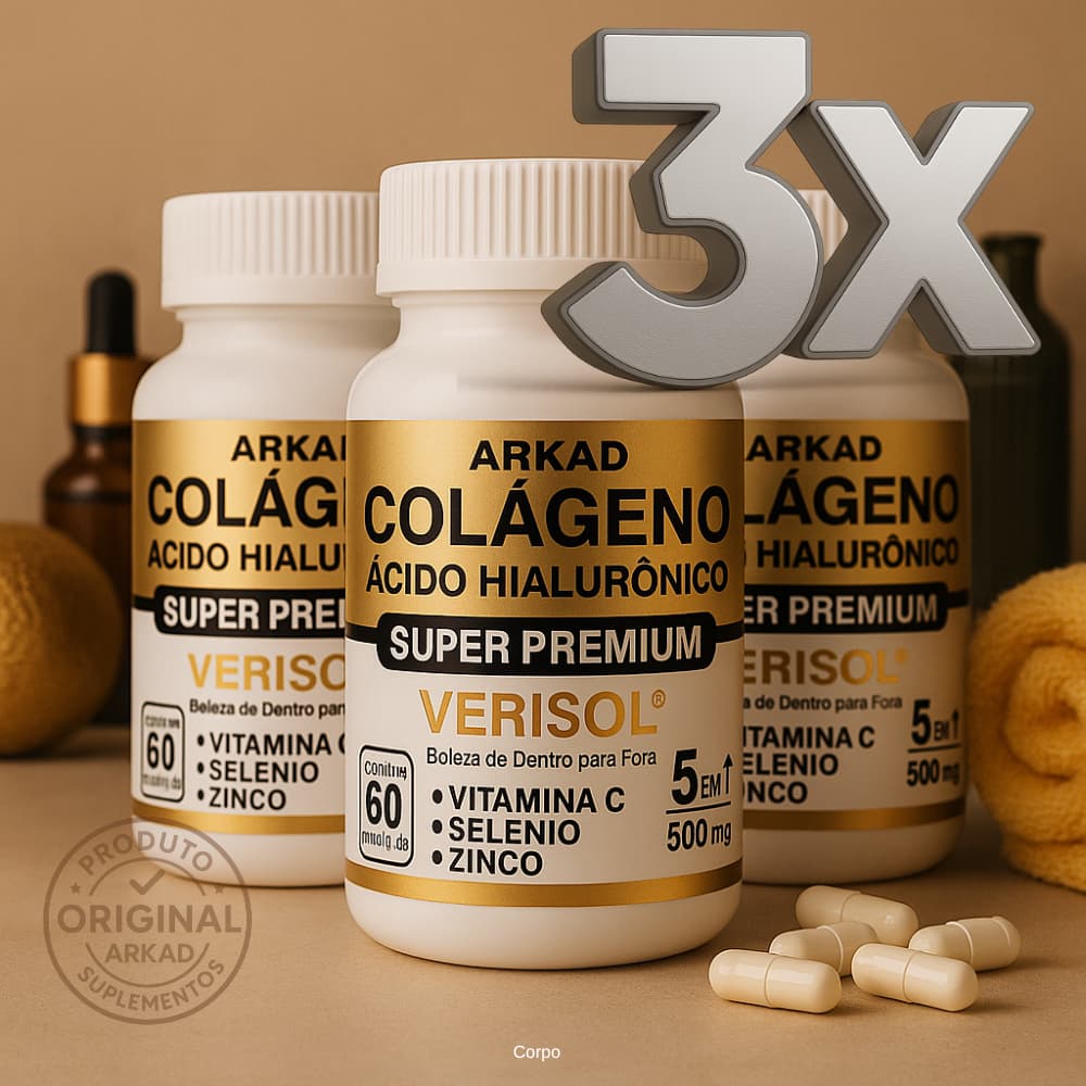 Colágeno Verisol Original com Ácido Hialurônico + Vitamina C | 180 Cápsulas Pele firme, rugas reduzidas e brilho natural