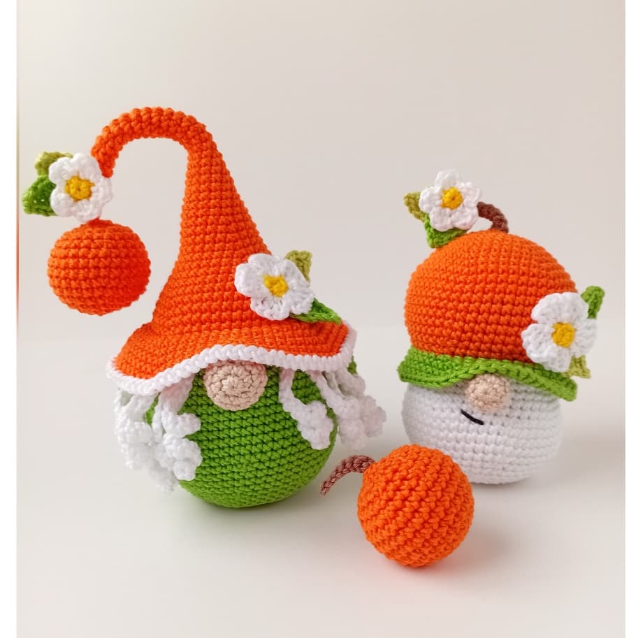 Kit gnomo laranja de crochê - amigurumi para decorar