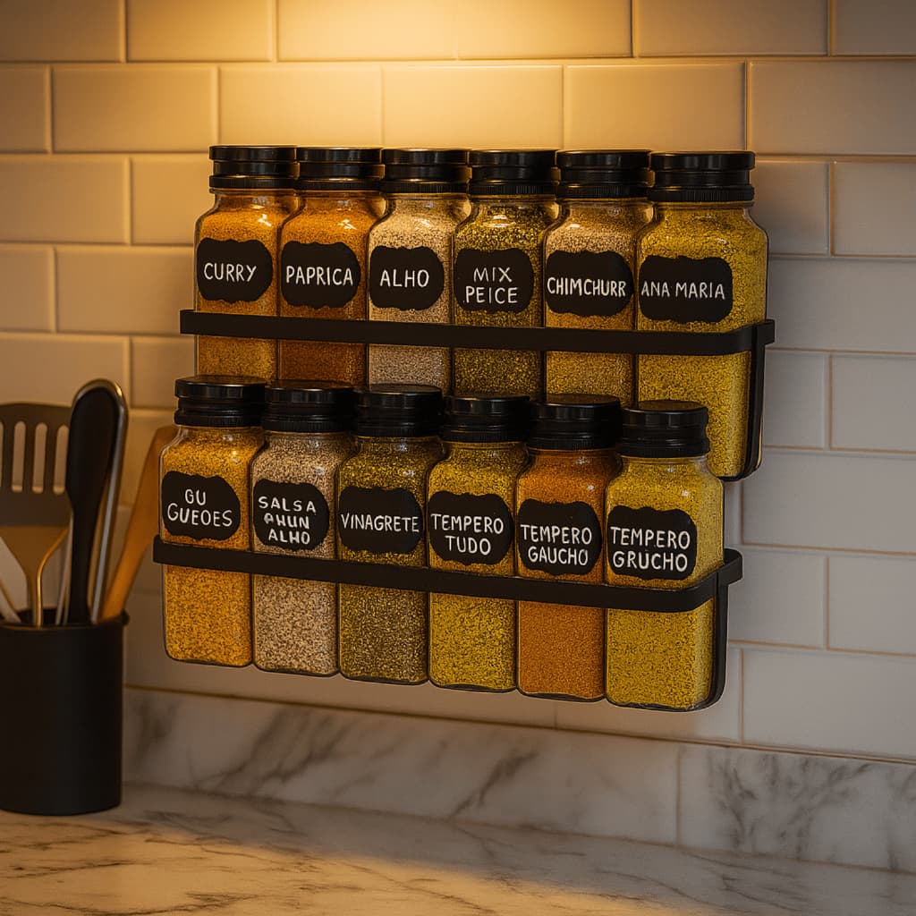 Porta Temperos e Condimentos Cozinha com 12 Potes de tempero Tampa fliptop