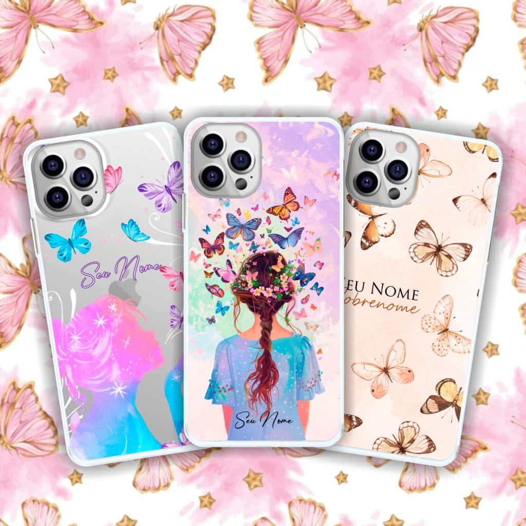 Capa de Celular Borboletas com seu Nome Personalizada Capinha de Celular