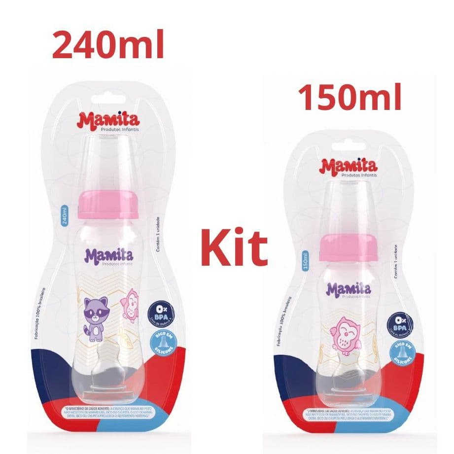 Mamadeira bico de silicone Mamita Kit 2 Unidades 150 ml  240 ml  Kit Mamadeiras Conforto e Proteção