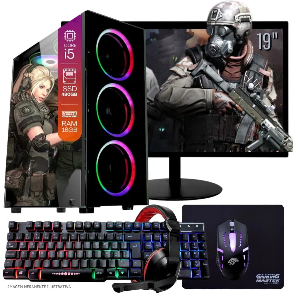 computador gamer i5 16g video gt610 2g ssd128g +hd500 monitor 19'' autocad Roblox LOL free fire gta5