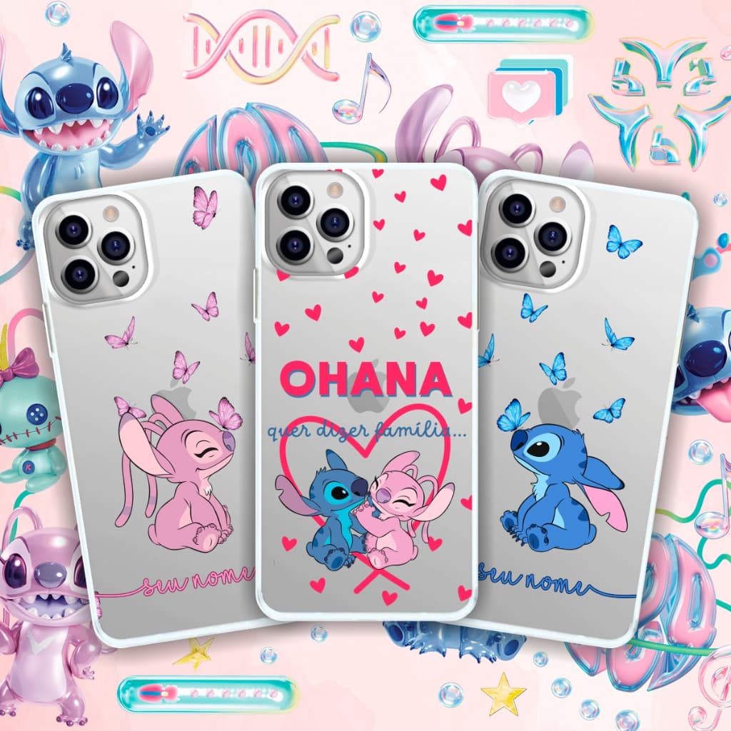 Capa de Celular Stich e Angel Namorados Personalizada Capinha de Celular