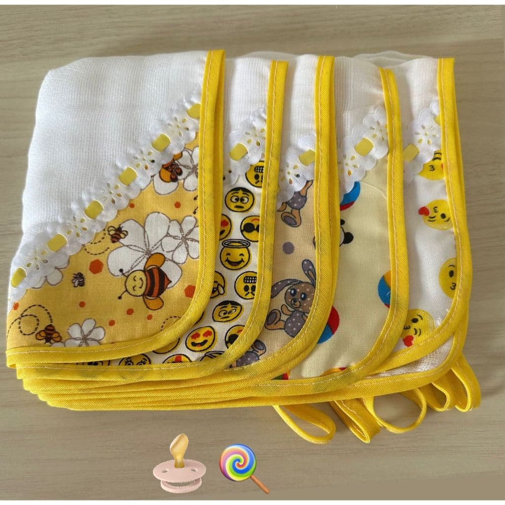 kit com 5 fraldinhas de boca com porta chupeta em 100 % algodão extra macio Meninos e Meninas