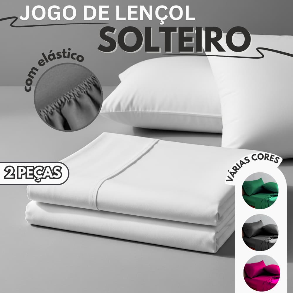Jogo De Lençol Solteiro 2 Peças com Elástico 1,88 x 0,88 x 20 cm Antialérgico - Várias Cores