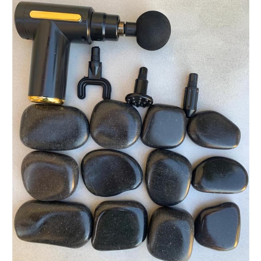 Kit 12 Pedras Vulcânicas + 1 Aparelho Massageador Elétrico  Muscular Massagem
