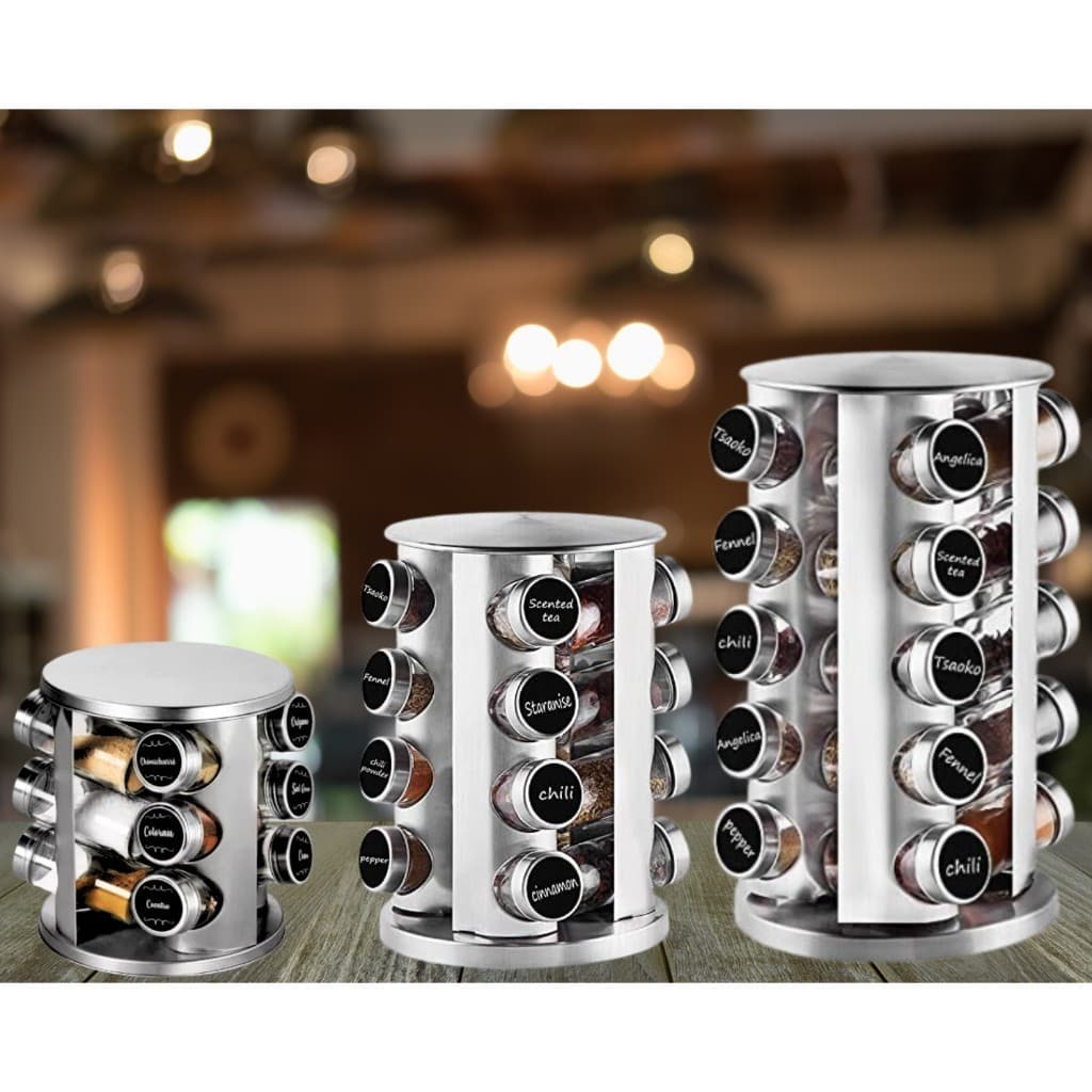 Porta Temperos Varios Tamanhos Condimento Cozinha Organizada Inox Caneta Etiquetas Suporte Giratorio