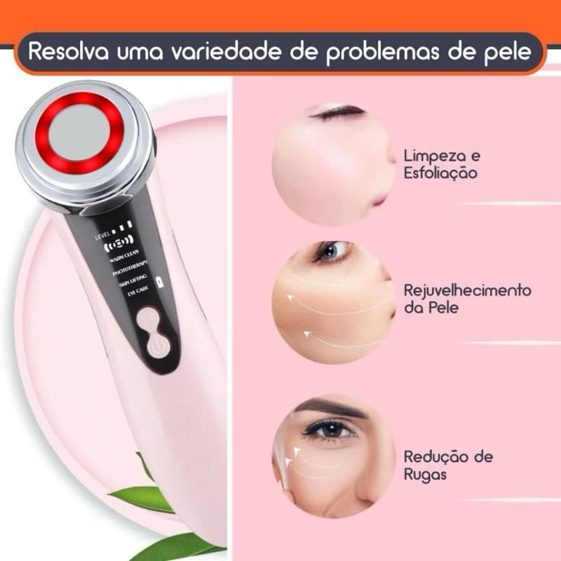 Massageador Skincare facial e colo com led azul e vermelho- Anti idade- Dispositivo micro elétric de beleza para pele.
