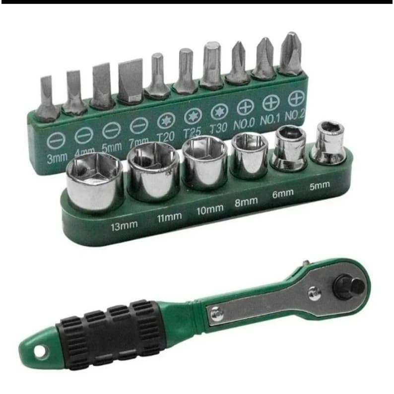 Kit Jogo Chave Catraca Reversível 1/4 Soquetes Com Bits 17 Peças Mini Hobby Multiuso Set Ferramentas