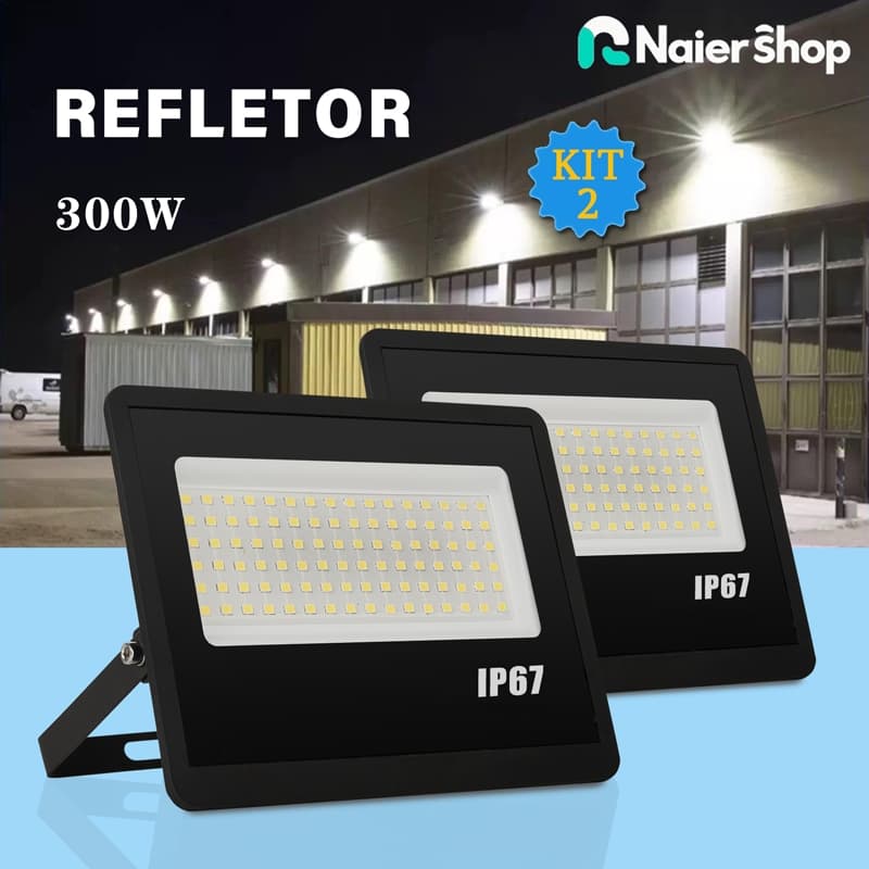 Kit 2 Refletor LED de 300W Holofote com Luz Frio e bivolt Lâmpada Super LED luminárias de iluminação