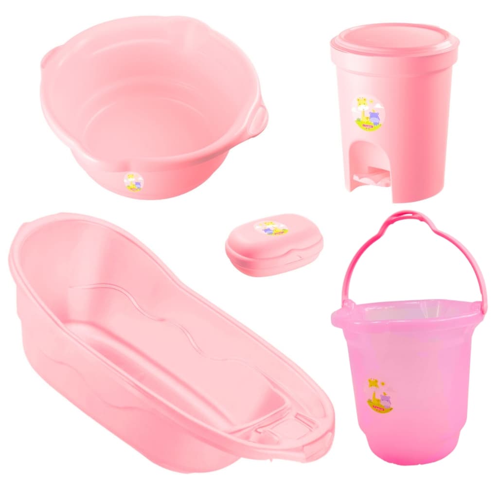 Kit Banho Bebê 5 Peças Banheira Lixeira Balde Bacia Saboneteira Infantil Sanremo - Menina e Menino