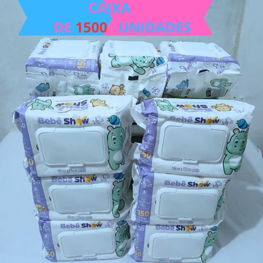 Caixa Com 1500 Unidades Lencinhos Bebe Toalha Umedecido Marca Bebê Show Com Tampa