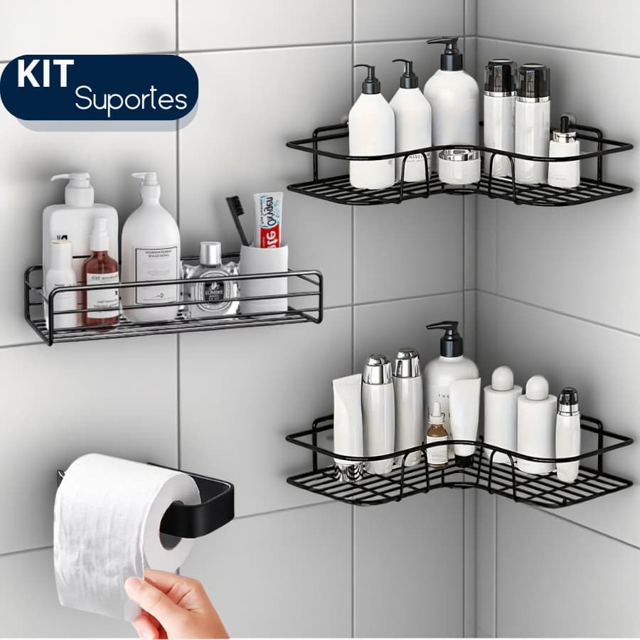 Prateleira Organizador De Parede Sabonete Shampoo E Papel Suporte De Banheiro Metal Adesivo