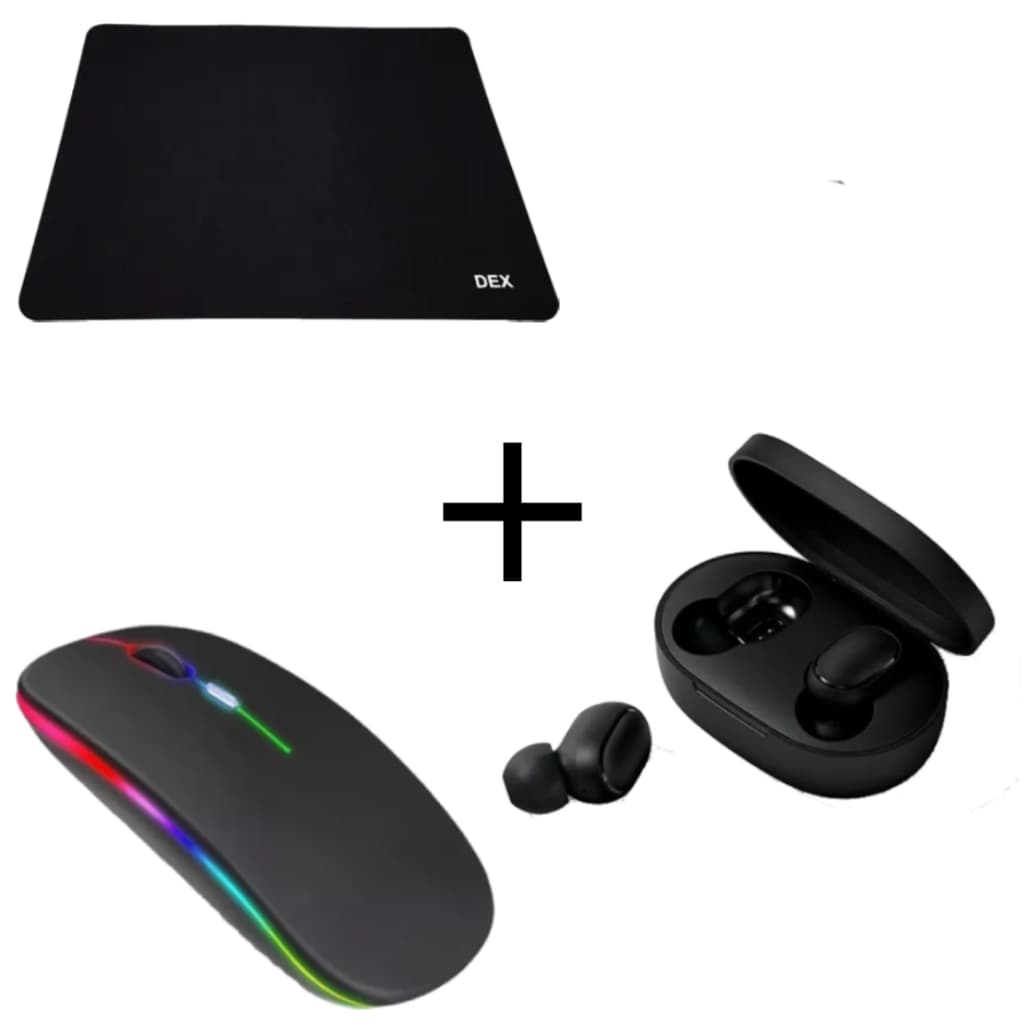 Kit Mouse Sem Fio Recarregável Rgb Ergonômico Mouse Pad Dex e Fone Ouvido Xiaomi Redmi AirDots