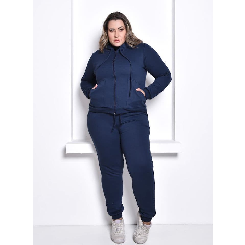 Conjunto Moletom Feminino Plus size Inverno Casaco + Calça  GG~G3