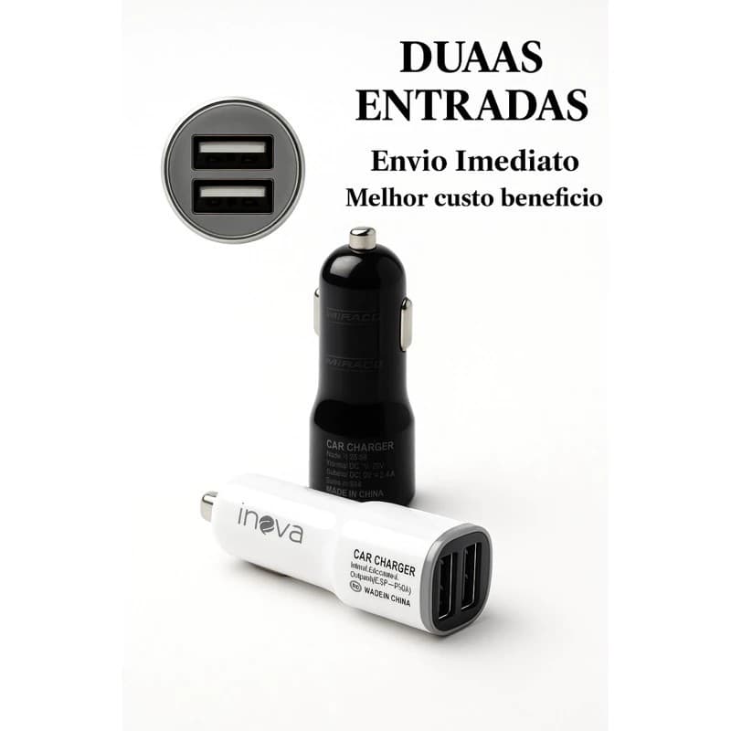 Kit 10pcs Inova Carregador Inova para Celular Veicular Carro Fonte 2 entradas USB