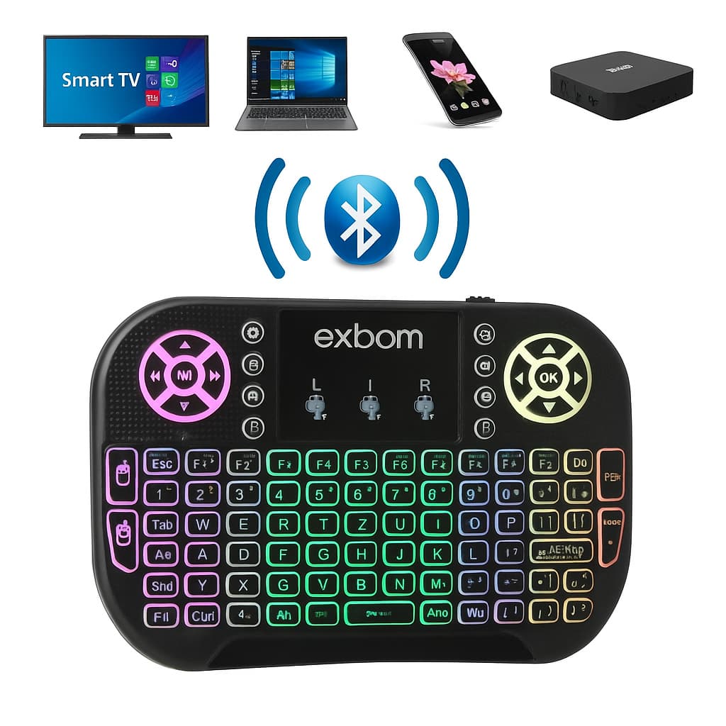 Mini Teclado Bluetooth Wireless Touchpad Rgb Sem Fio 7 Cores