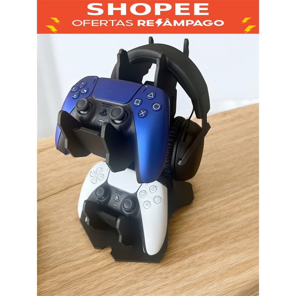 Suporte para Fone e 2 Controles de Videogame PS3 PS4 PS5 Xbox Organizador Moderno