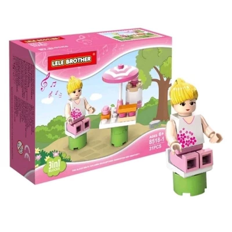 Blocos de Montar 3 em 1 com Mini Boneca Cenários Criativos para Meninas, Tipo Lego
