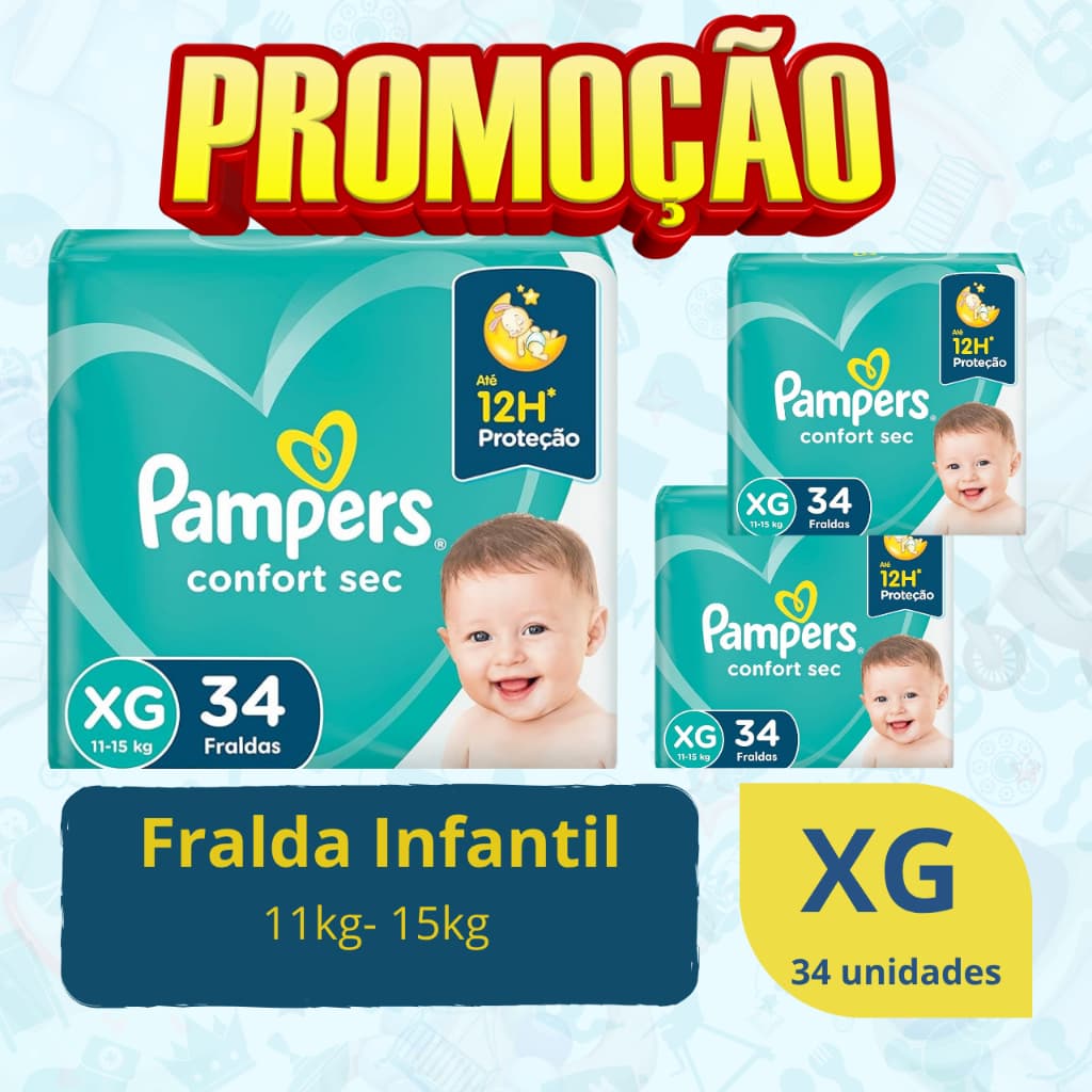 Fralda Descartável  Pampers Confort Sec XG com 34 Unidades