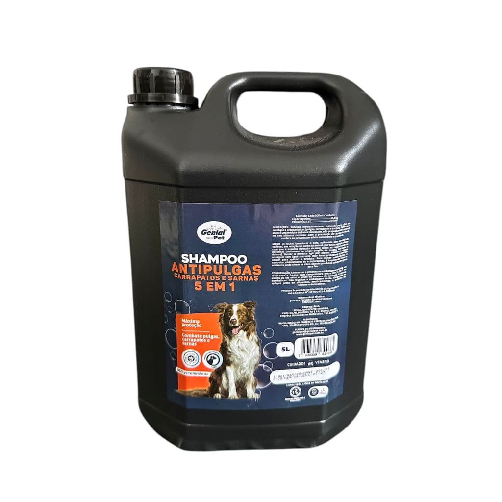 Shampoo 5 Litros Antipulgas e Anticarrapatos 5 em 1 Genial Pet para Cachorro