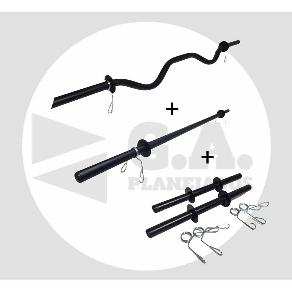 KIT BARRA RETA BODY PUMP + BARRA W + PAR HALTERES DE MÃO COM PRESILHAS ACADEMIA MUSCULAÇÃO