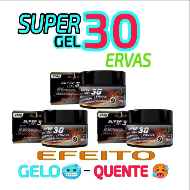Kit 3 Super Gel 30 Ervas Mary Life 250g Efeito Gelo  Quente - Alívio Imediato e Relaxamento Muscular