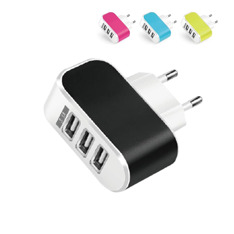 Carregador Fonte 3 USB Turbo Rapido Carregar Com Led Tomada 3.1a  Colorido H'maston CB03