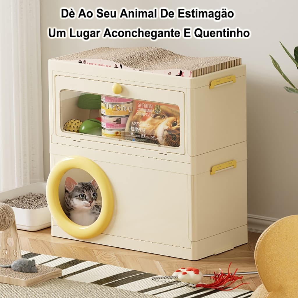 Casinha Plástico para Gatos de Rua com Empilhável Arranhador  Armazenamento Prático
