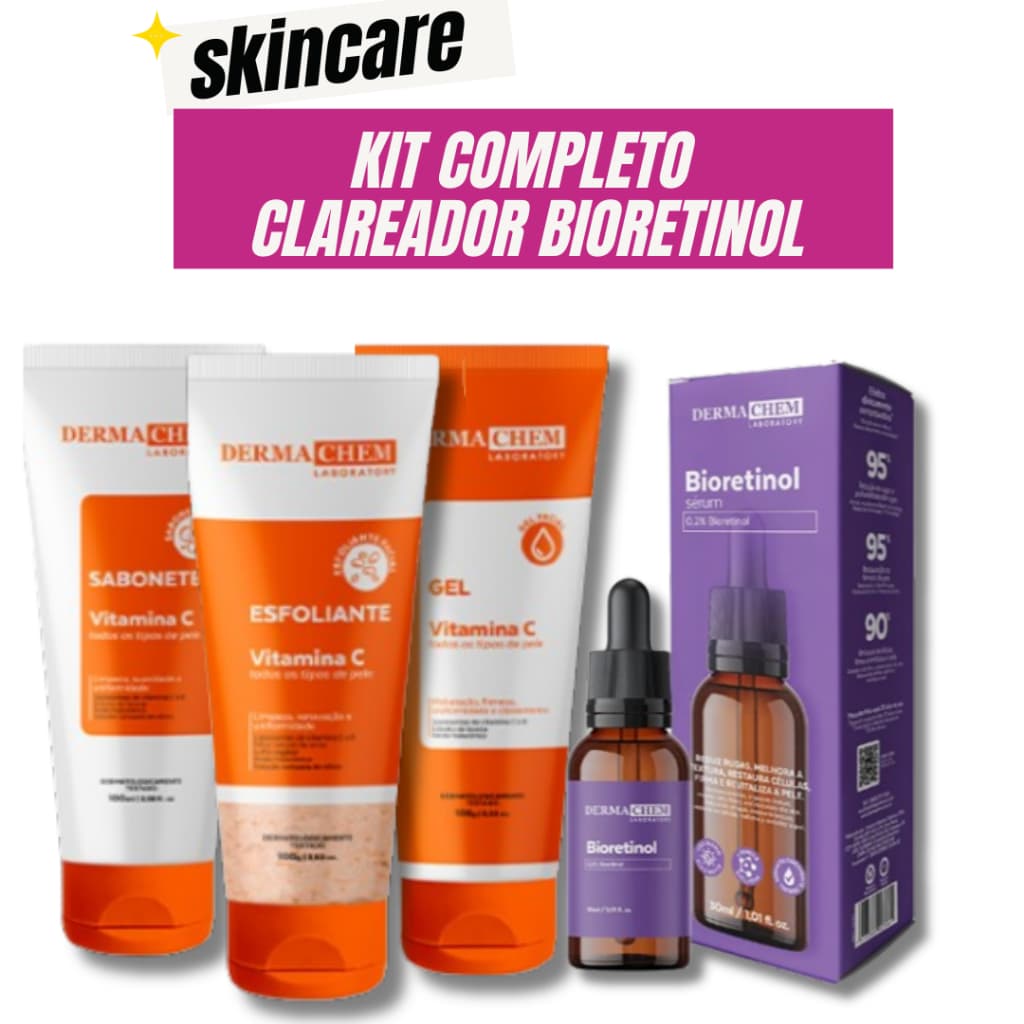 Kit Skincare Vitamina C Anti Idade Dermachem + Sérum Bioretinol Dermachem