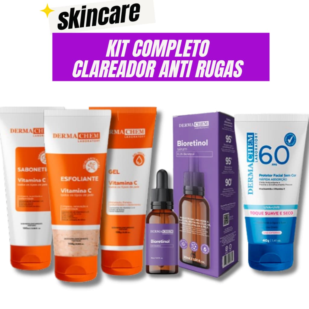 Skincare Anti idade Dermachem + Sérum Bioretinol Dermachem + Protetor Solar FPS60 Dermachem