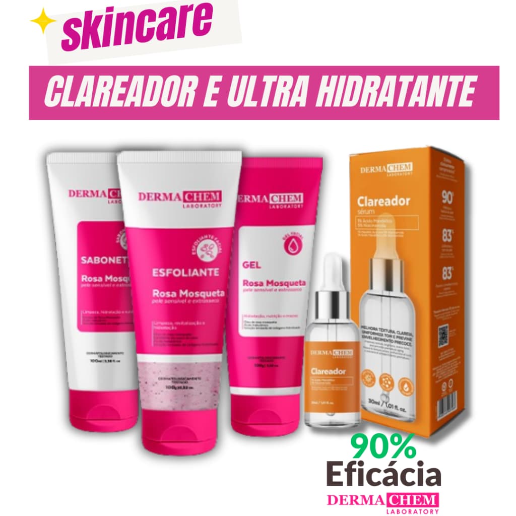 Kit Skincare Rosa Mosqueta Dermachem + Sérum Clareador Anti-Idade Dermachem