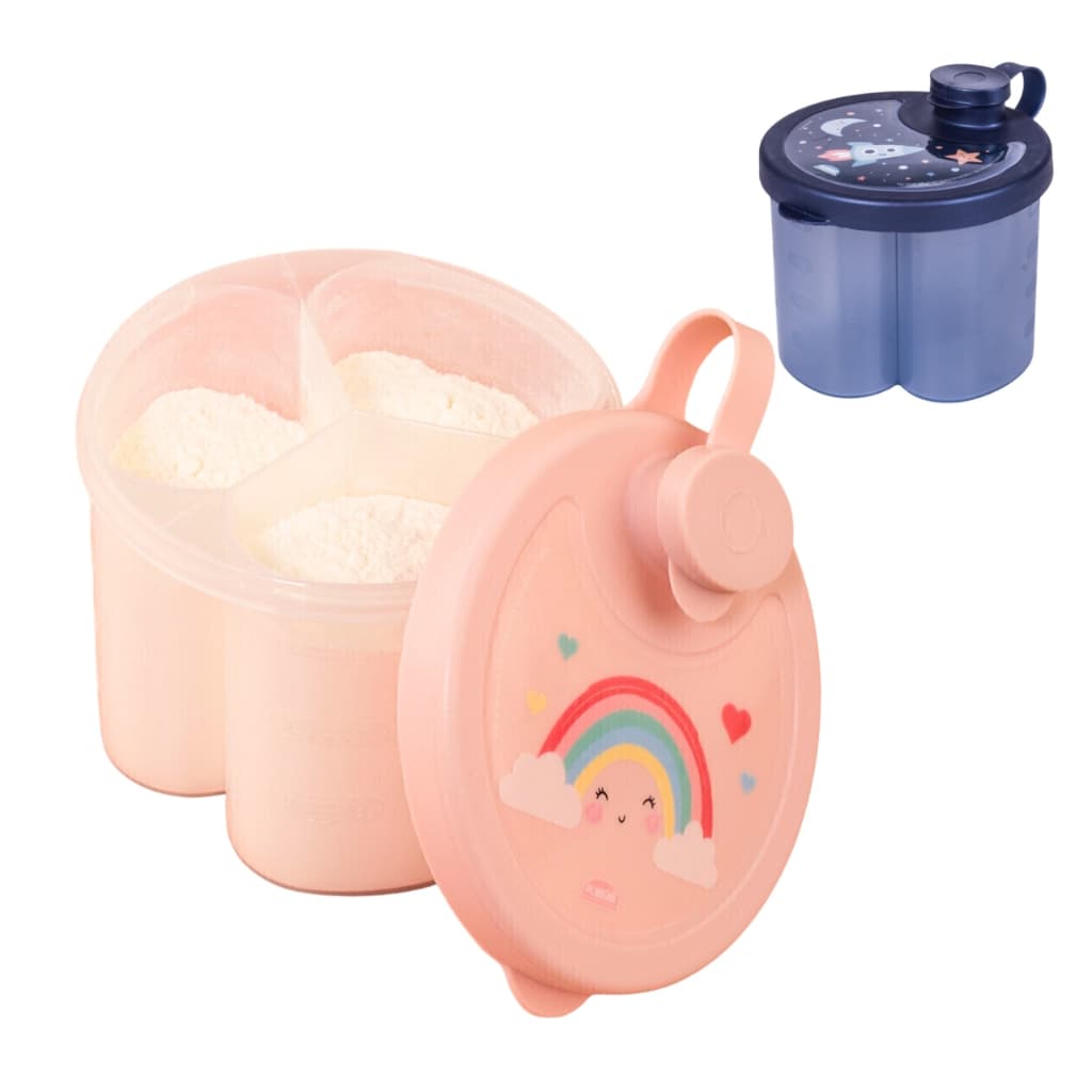 Porta Leite em Pó Dosador 300ml Pote para Formula Infantil com 3 Compartimentos para Menino e Menina
