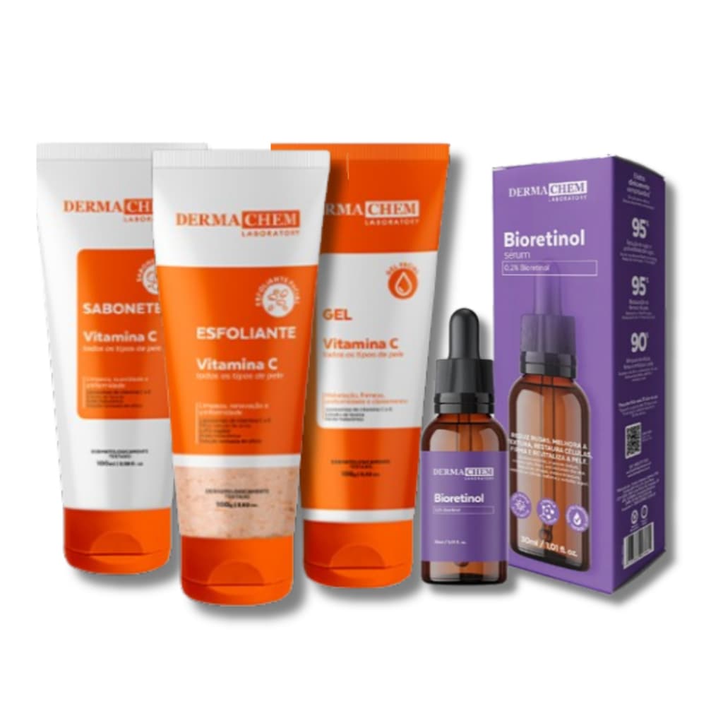 Kit Skincare Vitamina C Anti Idade Dermachem + Sérum Bioretinol Dermachem