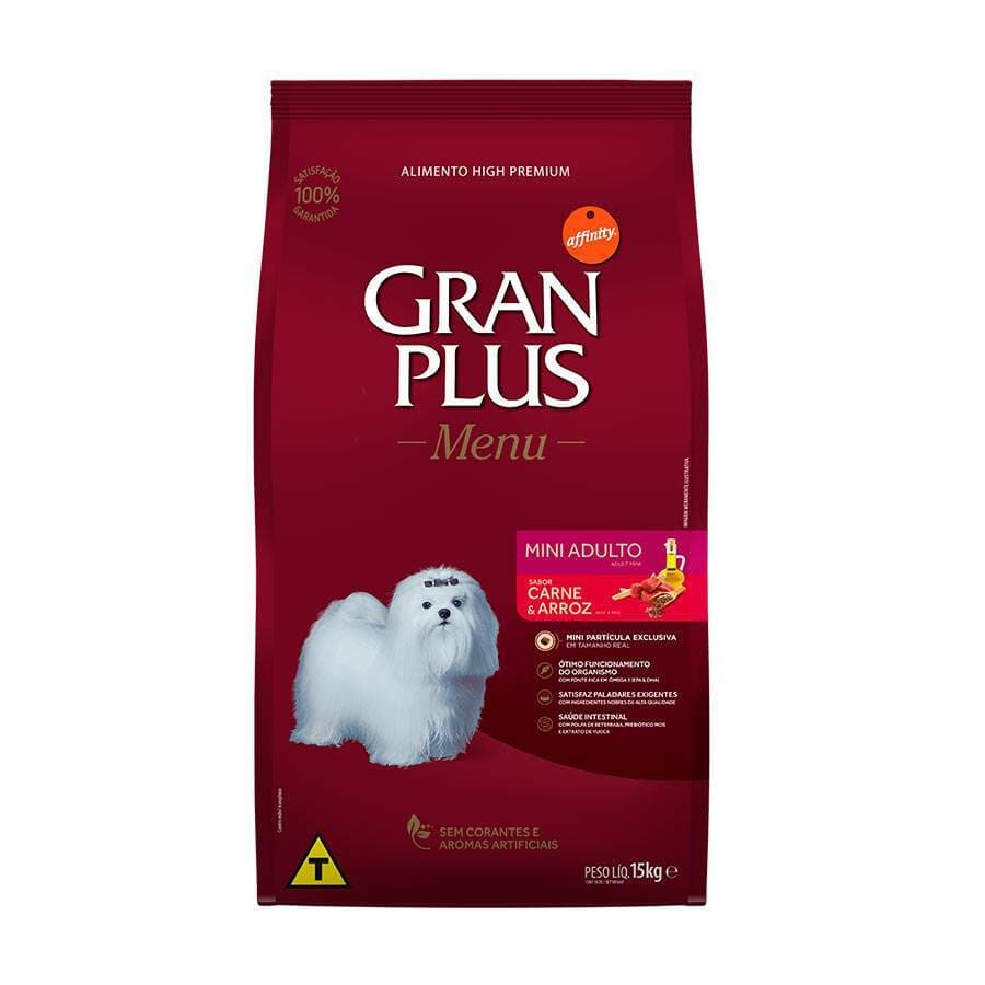 Ração GranPlus Menu Cães Adultos Porte Mini Sabor Carne e Arroz 15kg