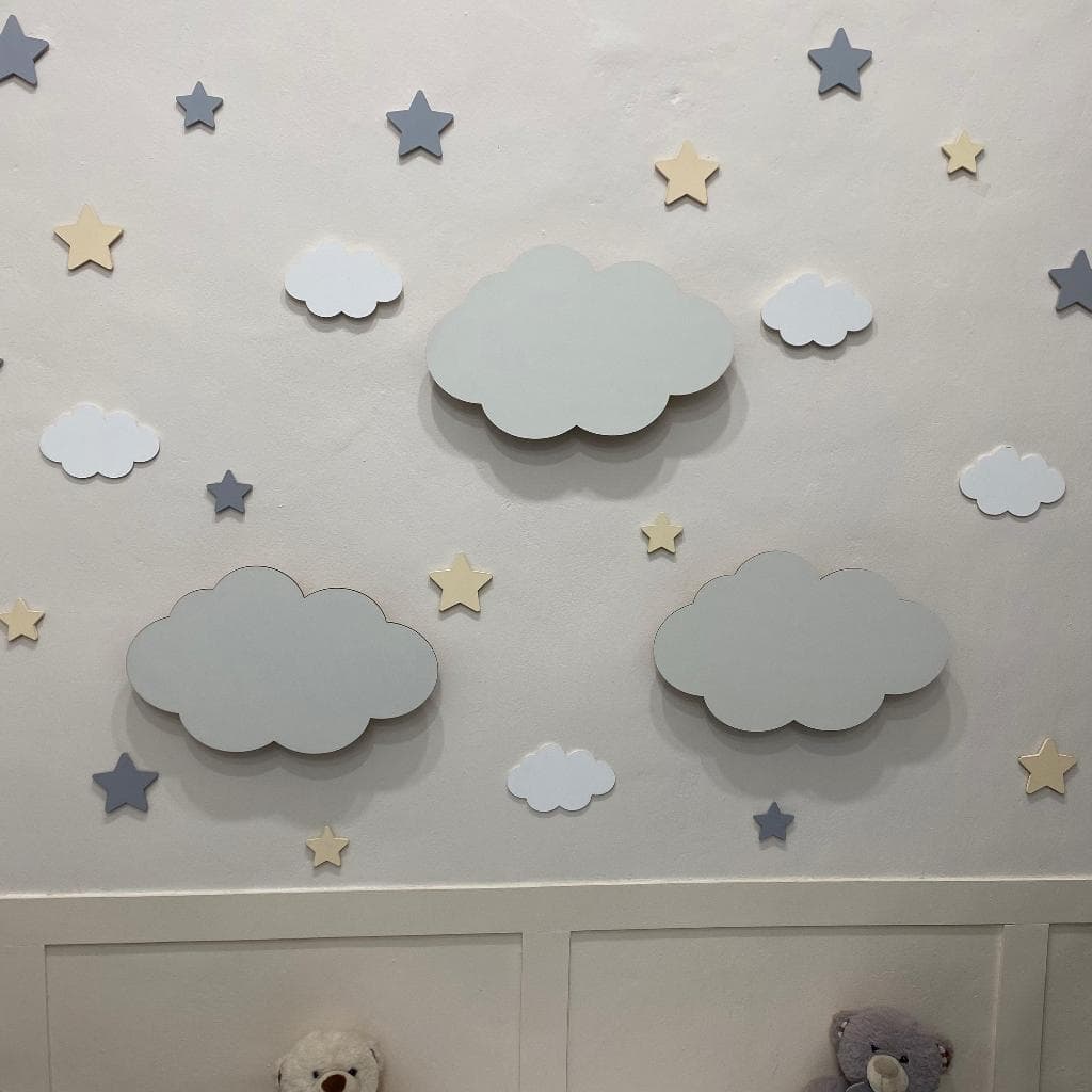 Luminárias Nuvem LED Infantil MDF Branco 31x19cm Quarto Bebê Luminária   Nuvem LED Kit 3 Unidades MDF Branco